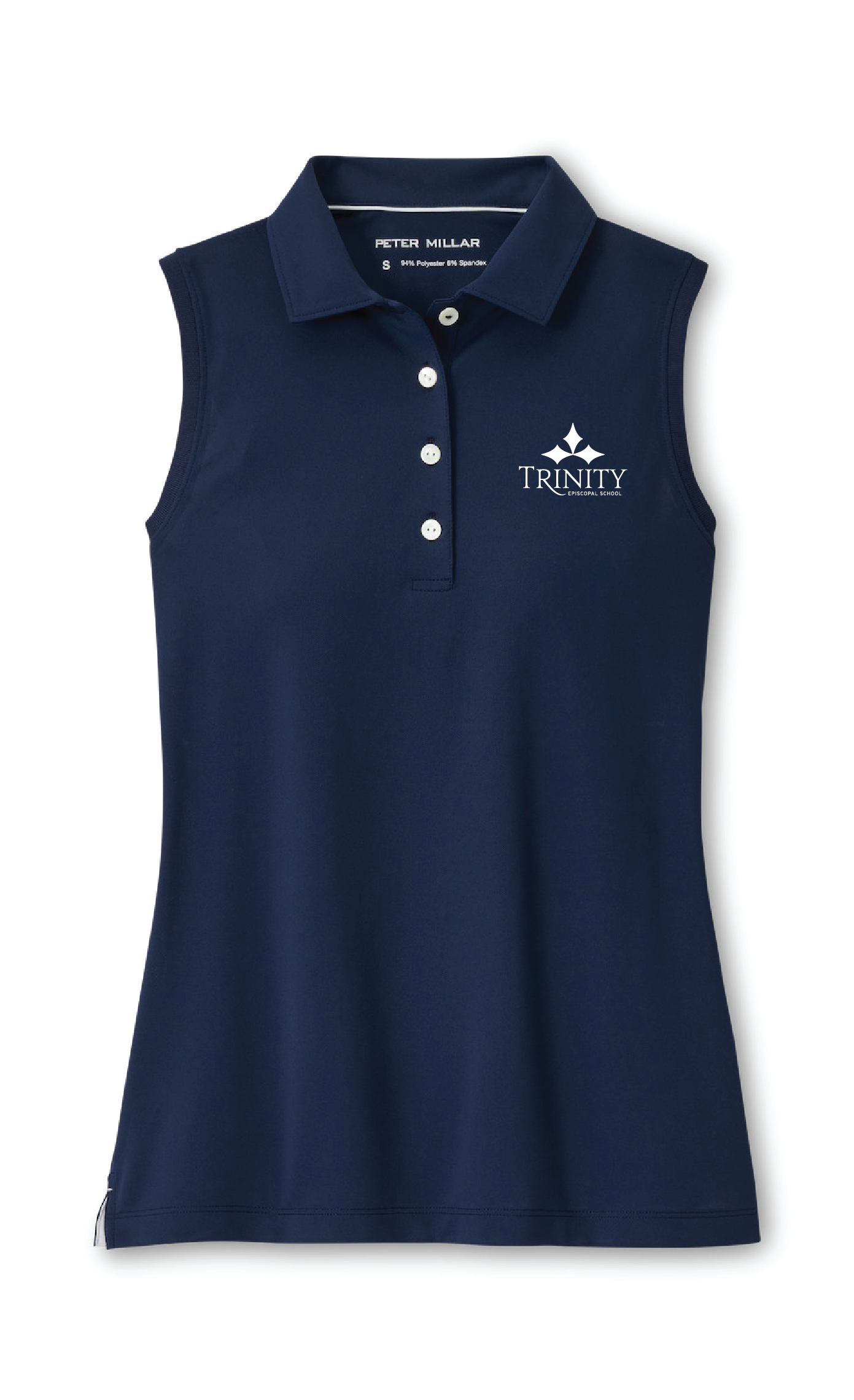 Women's Peter Millar Navy Banded Sport Mesh Sleeveless Button Polo